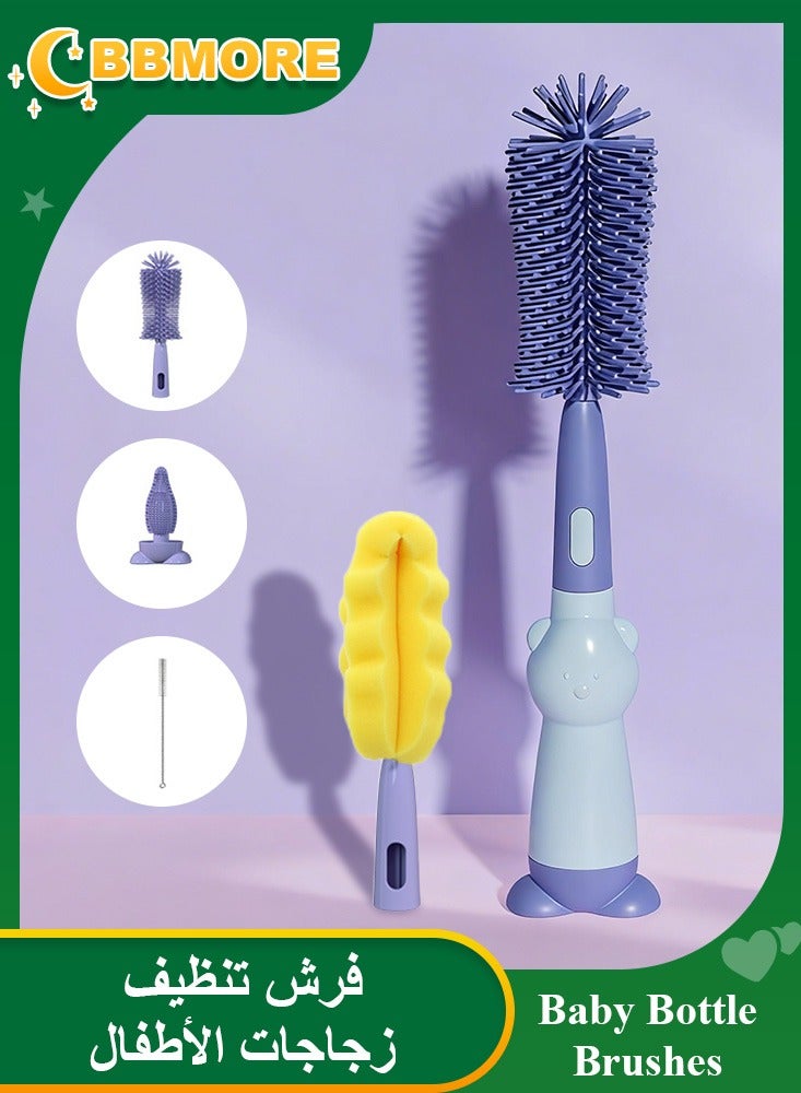 BBMORE 4-in-1 Silicone Baby Bottle Brush and Replace Sponge Brush Head with Stand – Bottle Cleaning Brushes Straw Brush Set BPA-Free Cleaning Kit for Bottles, Nipples , Cups and Straws, Blue - Image 1